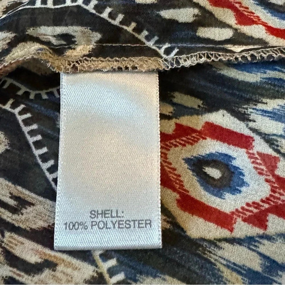 Avenue 18 20 1X Shirt Top Blue Red Striped Short Sleeve Keyhole Scoop Neck Sheer - Picture 6 of 7
